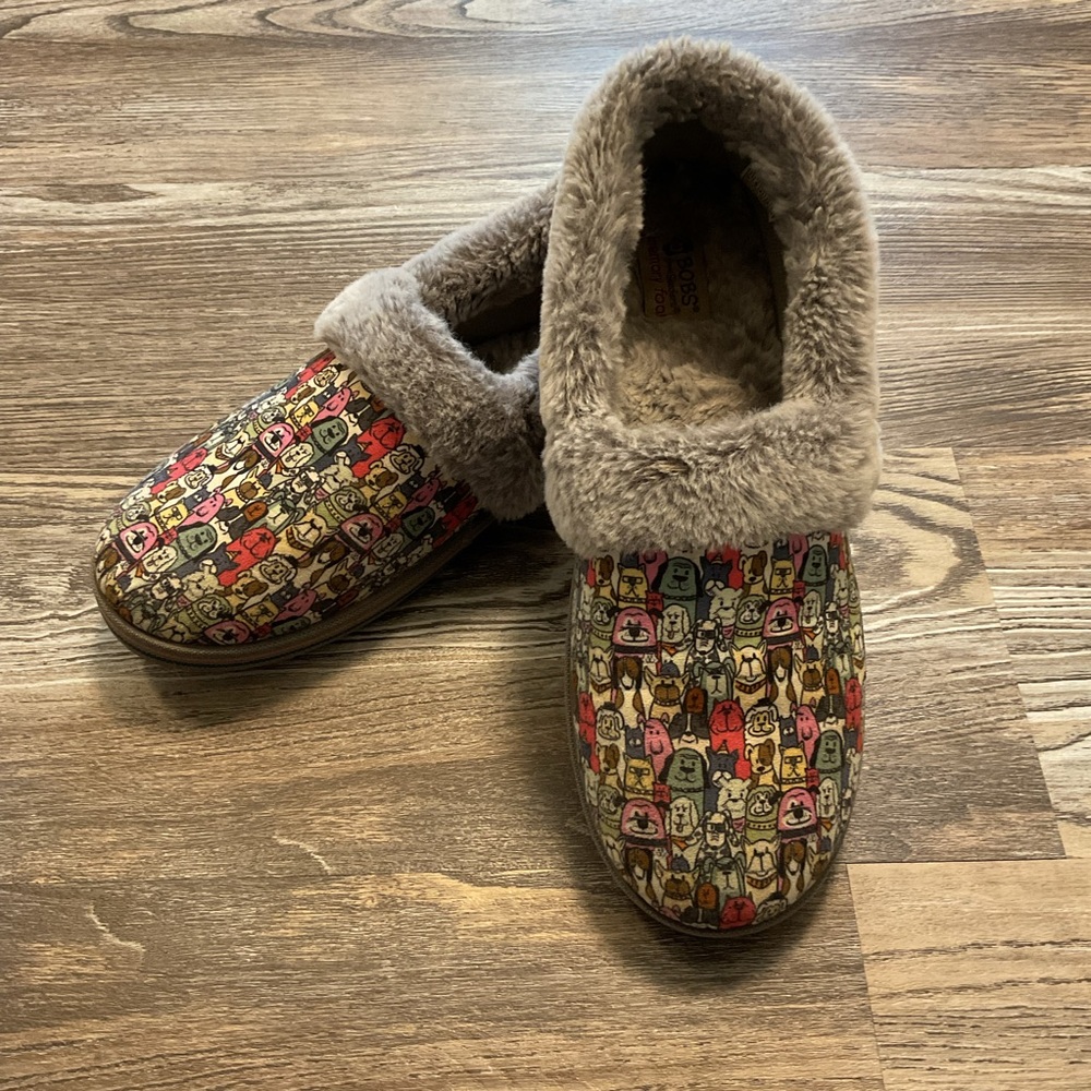 Bobs Skechers Too Cozy Snuggle Rover Dog Print Slip On Slippers 11